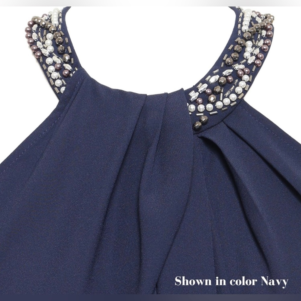 NWT S.L. Fashions Jewel Neck Halter Dress Size 14 - Picture 3 of 7